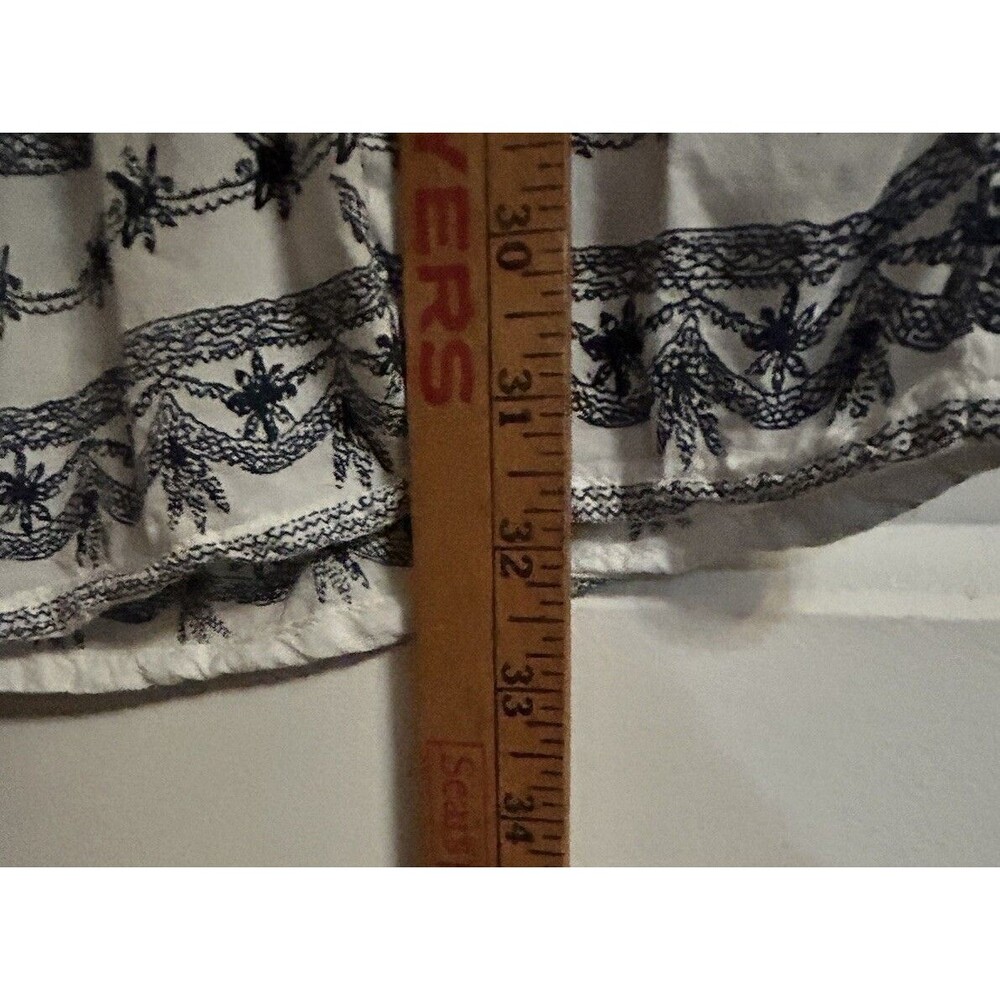 ELAN White With Blue Peasant Style Shirt Flounce Sleeve Elastic Neckline O/S - Picture 8 of 9